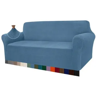 luxuskollektion Sofahusse Jacquard Stretch Azurblau 3 Sitzer