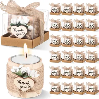 Retisee Hochzeitskerze, Gastgeschenke für Gäste, Brautparty, Holz, Gedenk-Teelichthalter, Dankeschön-Geschenke, handgefertigte Kerzen für Hochzeit, Babyparty, Einweihungstab, Tischdekoration (24 Sets)