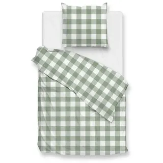 ZO HOME Bettwäsche Zo! Home Cotton Bettwäsche 155x220 Quattro di Lino Moss Green grün, Baumwolle, 2 teilig grün|weiß