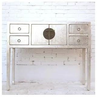 Luxury-Park-Direct Kommode China elegante hochbeinige Konsole Garderobentisch silber lackierte Pi