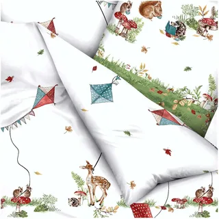 KAEPPEL Kites Tiere Baumwolle Grün 135 x 200 cm + 80 x 80 cm