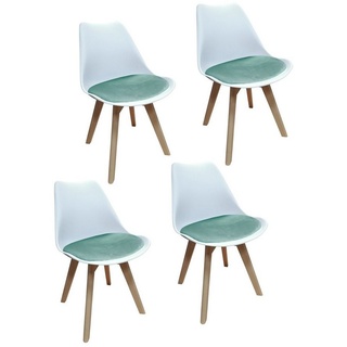 HTI-Living Esszimmerstuhl Stuhl Atlanta Weiß, Velvet Türkis (Stück, 4 St), Esszimmerstuhl Kunststoffschale Samtbezug Holzfüße blau|weiß