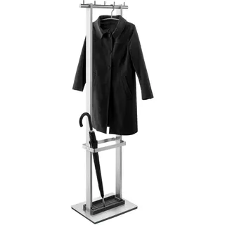 Zack Garderobenständer, Schwarz, Edelstahl, Metall, 49x170x34 cm, standfeste Füße, integrierter Schirmständer, Garderobe, Garderobenständer