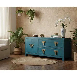 OPIUM OUTLET Kommode Schrank Lowboard Sideboard Asia Möbel (stahlblau, Hochzeitsschrank komplett montiert), asiatisch chinesisch orientalisch vintage Landhaus-Stil blau