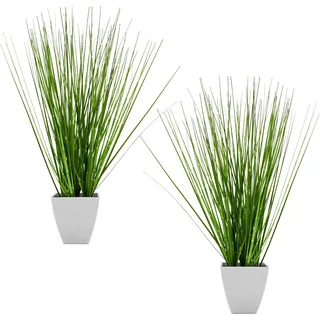 Kunst Dekogras Grün 44 Cm Im Weißen Topf - 2er Set - Künstliches Zebragras Mit Blumentopf
