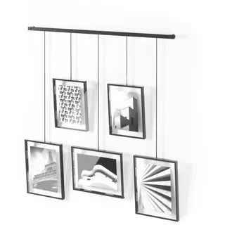 Umbra Exhibit Foto Collage Bilderrahmen – Flexibles Bilderrahmen-Set zur Horizontalen und Diagonalen Anbringung, für 5 Photos, Kunstdrucke, Bilder, 10 x 15 und 13 x 18 cm, Schwarz, 5 Rahmen
