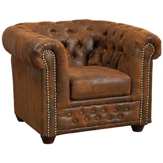 Massivmoebel24 Sessel Chesterfield Polyester 94 x 72 x 86 cm Braun