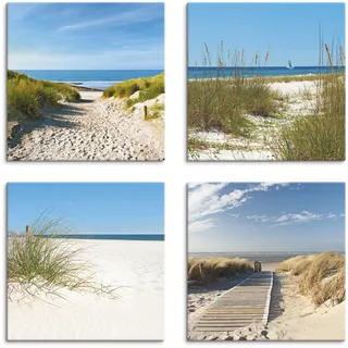 Leinwandbild ARTLAND "Strand und Sanddünen", beige (farbe bild(er): naturfarben), B:30cm H:30cm, Leinwand, MDF, Bilder, Leinwandbild, 4er Set, verschiedene Größen