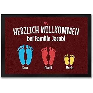 Trendaffe - Herzlich Willkommen Fußmatte Personalisiert mit Deinem Namen - Coole Passende Begriffe: Willkommen Familie Haustier Dekoration Fußabtreter