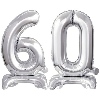 Stehender Folienballon Zahl 60 silber 38 cm 60. Geburtstag