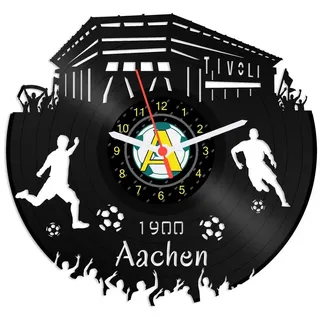 GRAVURZEILE Wanduhr Schallplattenuhr Aachen - 100% Vereinsliebe - Fußball - schwarz