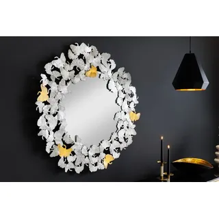 riess-ambiente Wandspiegel GINKGO LEAFS XL 90cm gold / silber (1-St), Wohnzimmer · Metall · rund · Dekoration · mit Rahmen · Handmade silberfarben