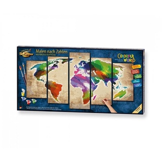 Schipper Malen nach Zahlen Colorful World, 132 x 72 cm, Polyptychon, Weltkarte für Erwachsene bunt