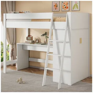 IDEASY Hochbett Kinder-Hochbett 3-in-1 Kombi-Set mit Schreibtisch (90x200cm) - Weiß (Modulares 3-in-1-Set: Schreibtisch, Leiter und Kleiderschrank) Platzsparendes Design für individuelles Kinderzimmer. Ohne Matratze