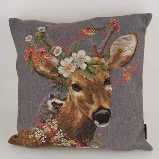 440s Mars & More Gobelin Kissen Rehbock mit Blumen und Igelchen ca. 45x45cm | MM-EVKSBRB | 8716522057423