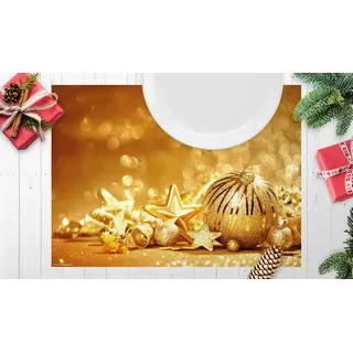Tischsets | Platzsets - Weihnachten - Goldene Kugeln - 12 Stück aus Premium Papier - Die besondere Tischdekoration für die Weihnachtszeit