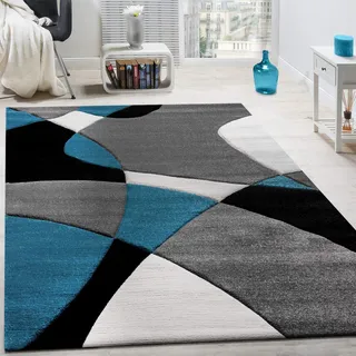 Paco Home Designer Teppich Modern Geometrische Muster Konturenschnitt In Türkis Grau Schwarz, Grösse:160x230 cm