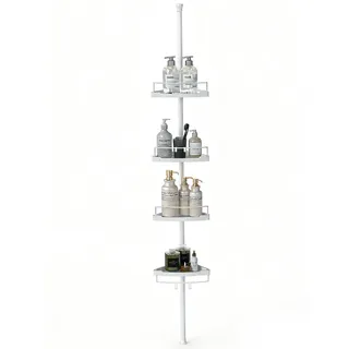 Sekey Duschregal Ohne Bohren Weiß - Duschablage Teleskop mit 4 Körben, Höhenverstellbar 79-315 cm, Stabiler Stand & Eck-Design für Badezimmer