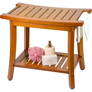 Utoplike Bambus Dusche Bank für Innen, Braun Badezimmer Hocker mit Griffen, Lagerung Regal, Holz Badestuhl, Badezimmer Sitz für Handtücher, Spa und Organisation