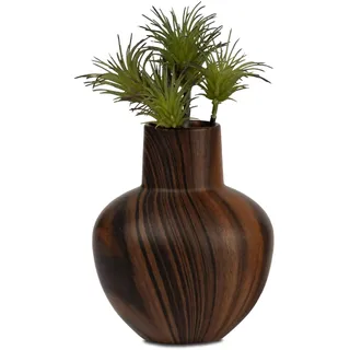 Keramik Blumenvase in Holzoptik, Dekorative Vase, Braun, 15 cm, Bauchige Form, Moderne Dekoration für Zuhause