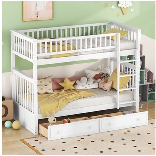 Ulife Etagenbett Cabrio-Betten Kinderbett in 2 Einzelbetten umwandelbar, 2 Schublade, 90 X 200 cm weiß