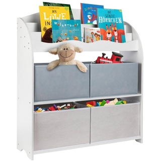 ONVAYA Bücherregal Kinder-Bücherregal Weiß, Kinderregal mit Boxen, Aufbewahrung von Büchern und Spielzeug, Organizer für Kinderzimmer grau