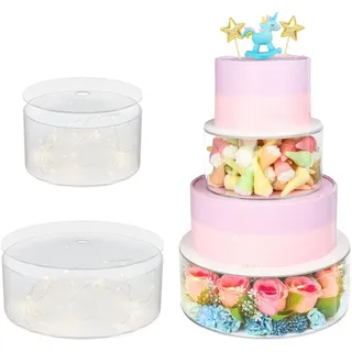 Nynelly Tortenständer Acryl, Tortenständer Befüllbar, Kuchentrenner, Acryl-Kuchenständer,Runde Torten zwischenbox mit Deckel, für Hochzeit, Geburtstag, Party, 2 Stück füllbare klare Kuchen Stand
