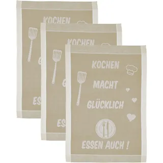 Ross Geschirrtuch ROSS "Kochen macht glücklich... Essen auch", beige (natur, sand), B:50cm L:70cm, 100% Baumwolle, Geschirrtücher, Geschirrtuch, Sprüchetuch, aus 100% Baumwolle
