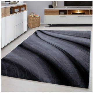 Designteppich Wellenoptik modern Flachflorteppich Kurzflorteppich deko, Miovani schwarz 160 cm x 230 cm