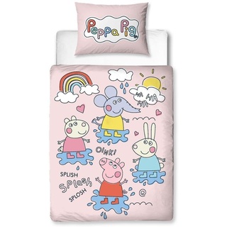 Character World Peppa Pig Offizielles Bettwäsche-Set für Kleinkinderbett, Verspieltes Design, wendbar, 2-seitig, für Kinderbett, inklusive passendem Kissenbezug, Polycotton
