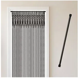 Cozyor Türvorhang Makramee 132 x 200 cm Boho Vorhang Fenstervorhang Raumteiler (1 St), Schlaufen, Baumwolle, mit Klemmstange ohne Bohren schwarz, Wandteppich Raumtrenner schwarz