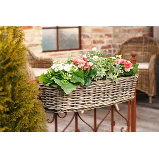 Balkon Pflanzkasten "Groß" aus Rattan, mit Halterung, Blumen Pflanz Korb Kasten