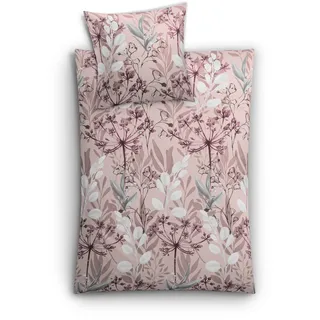 KLEINE WOLKE Lukardis Blätter Baumwolle Rosa 155 x 220 cm + 80 x 80 cm