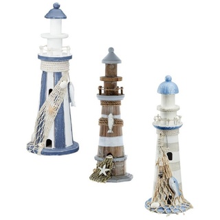 Meinposten Dekoobjekt »Leuchtturm Holz blau weiß Deko m. Muscheln & Netz Dekoration Strand Meer Maritim« (1 St) blau|weiß Ø 10 cm x 30 cm