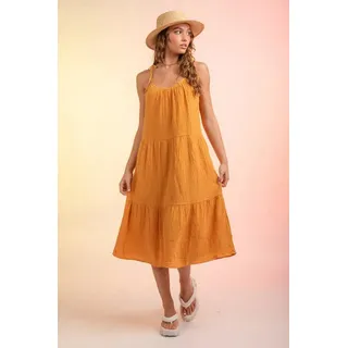 BlauWave Strandkleid Sommer Spaghetti Träger Kleid Ärmellos Rückenfrei Rüschen Saum kleid (1-tlg) gelb XL
