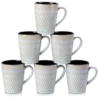 VANCASSO PLUVO Steingut Kaffeetassen Set, 6er Beige 480ml Henkel