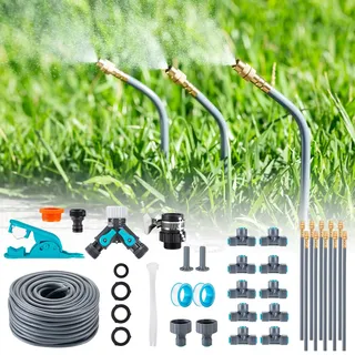 360° Automatisches Garten Bewässerungssystem, Tropfbewässerung mit Präziser Durchflussregelung, Sprinklersystem Kühlsystem für Gewächshaus, Hochbeet, Terrasse, Balkontopfpflanzen (10M)