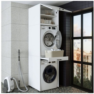 Roomart Waschmaschinenumbauschrank (Waschmaschinenschrank für Trockner und Waschmaschine Überbauschrank) weiß