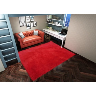 Fabelia Hochflor Langflor Shaggy Teppich Whirly (Rot, 90 cm rund)