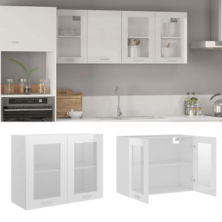 CIADAZ Hängeglasschrank Küche, Küchenschrank, Schrank Mit Glastüren, Küchenhängeschränke, Wandvitrine Hängend, Hochglanz-Weiß 80x31x60 cm Spanplatte