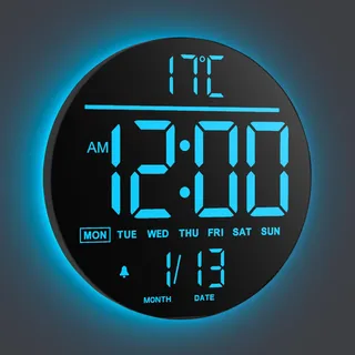Maxstar Große Digitale Wanduhr mit Fernbedienung, 10-Zoll-Runduhr,8 RGB Farben, Modernes LED Display, Automatische Helligkeit, Sommerzeit, Temperatur, Wecker für Wohnzimmer, Schlafzimmer, Küche Dekor