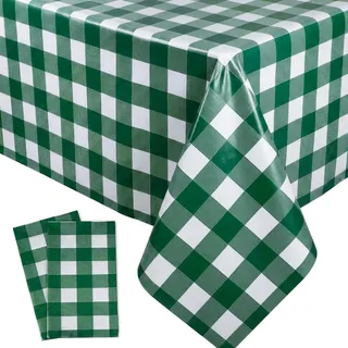 DIELOVEHUA 2 Stück Karierte Tischdecke 137 x 274 cm, Dunkelgrün Weiß Kariert Tischdecke, Rechteckige Tischdecken, Wasserdicht Fleckschutz, für Esszimmer Outdoor Picknick Garten Party Hochzeit