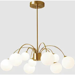KCO Lighting Sputnik-Kronleuchter Gold mit 9 Weißglas-Kugeln, 73 cm höhenverstellbar, für Ess- und Wohnzimmer
