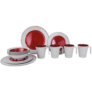 Gimex Camping Geschirr Melamin 16 TLG. Set für 4 Personen Casa Terracotta rot - Creme