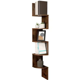 VASAGLE Eckregal, Wandregal 5 Ebenen, Schweberegal für Bücher, Bücherregal, Pflanzenregal für Schlafzimmer, Wohnzimmer, Badezimmer, Homeoffice, vintagebraun
