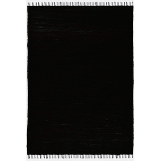 Theko | Dhurry Teppich aus 100% Baumwolle Flachgewebe Teppich Happy Cotton | handgewebt | Farbe: Schwarz | 40x60 cm