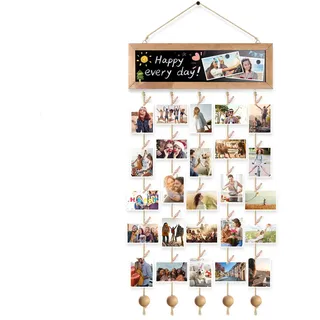 Fotovorhang Fotos Aufhängen Fotowand mit 30 Klammern und Leine Wanddeko | Bilderrahmen Collage DIY Fotowand Fotogirlande für Geburtstag, Hochzeit, Weihnachten und Wohnkultur