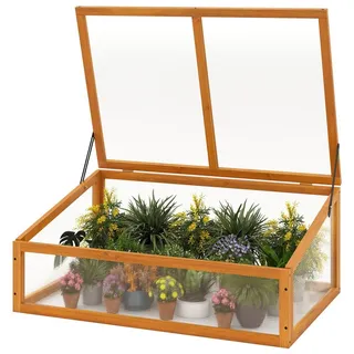 COSTWAY Gewächshaus, mini Treibhaus, Hochbeet, Frühbeetaufsatz mit Abdeckung orange