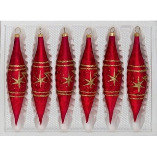 Navidacio Christbaumschmuck 6 tlg. Glas-Zapfen Set in"Ice Rot Gold" Komet