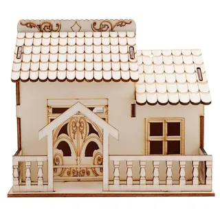 Sparschwein, 15 x 14 x 13 cm Holz Spardose Villa Haus Deko Sparschwein mit Farbwechselndes LED Licht, Bruchsichere Spar Münzbox Sparbüchse Holzwohnaccessoire Miniaturvilla Hausmodell für Wohnkultur